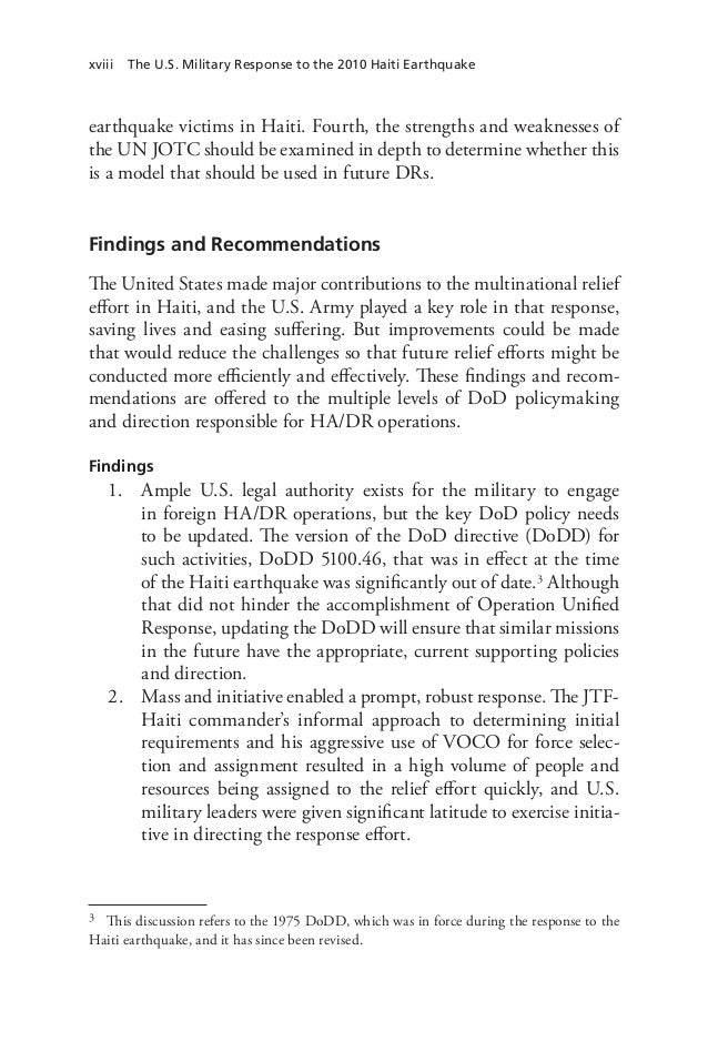 The U.S. Military Response to the 2010 Haiti Earthquake: Considerations for Army Leaders